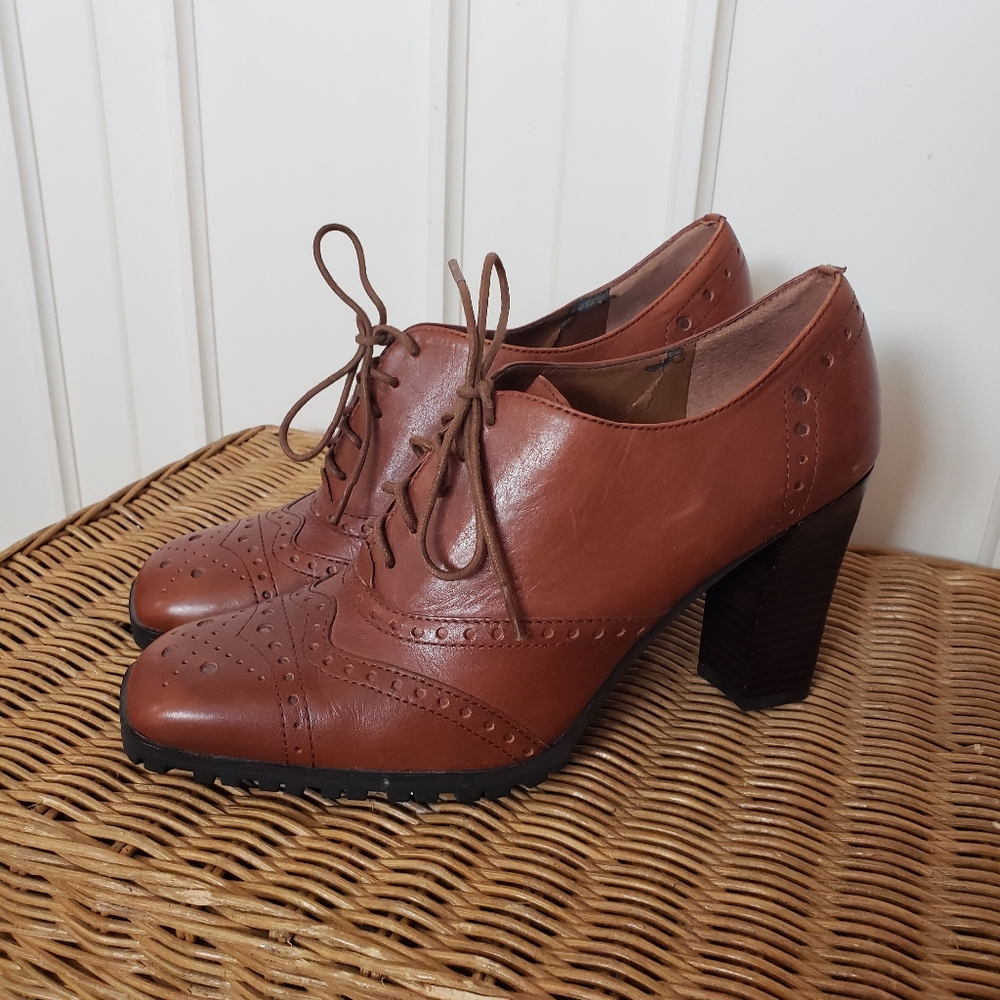 Franco Sarto Brown Leather Oxford Heeled Shoes